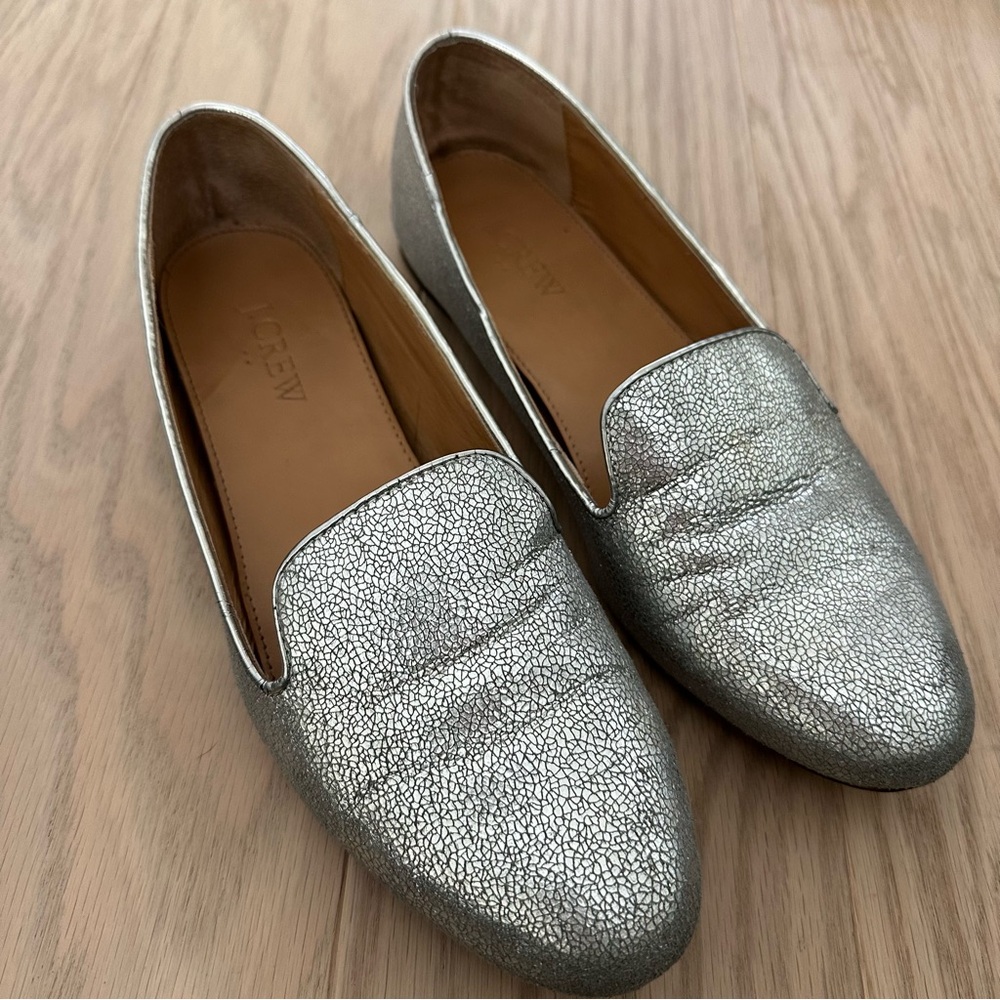 J. Crew Silver Textured Loafers